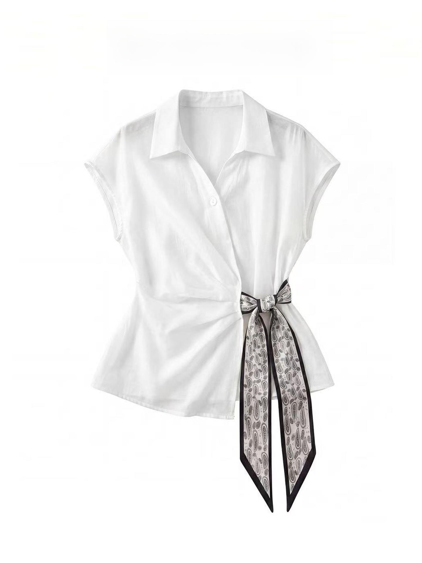 Corset Waist Cinch - Elegant White Short Sleeve Shirt Women's