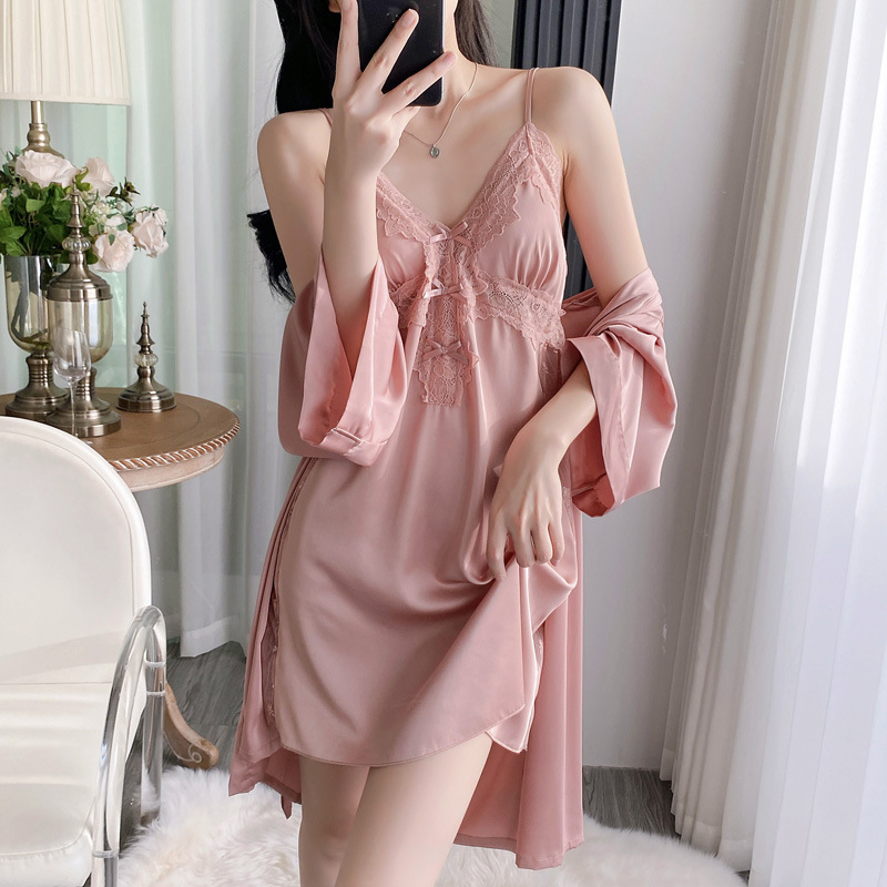 2PCS V-Neck Bathrobe Suit Wome - огляд і ціна Robe Silk Women